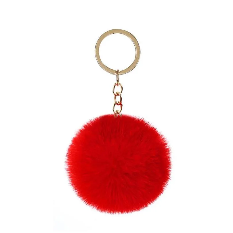 fluffy pom pom keychain soft faux rex rabbit fur ball car key rings pompom plush keychains gold keys holder women bag pendant jewelry