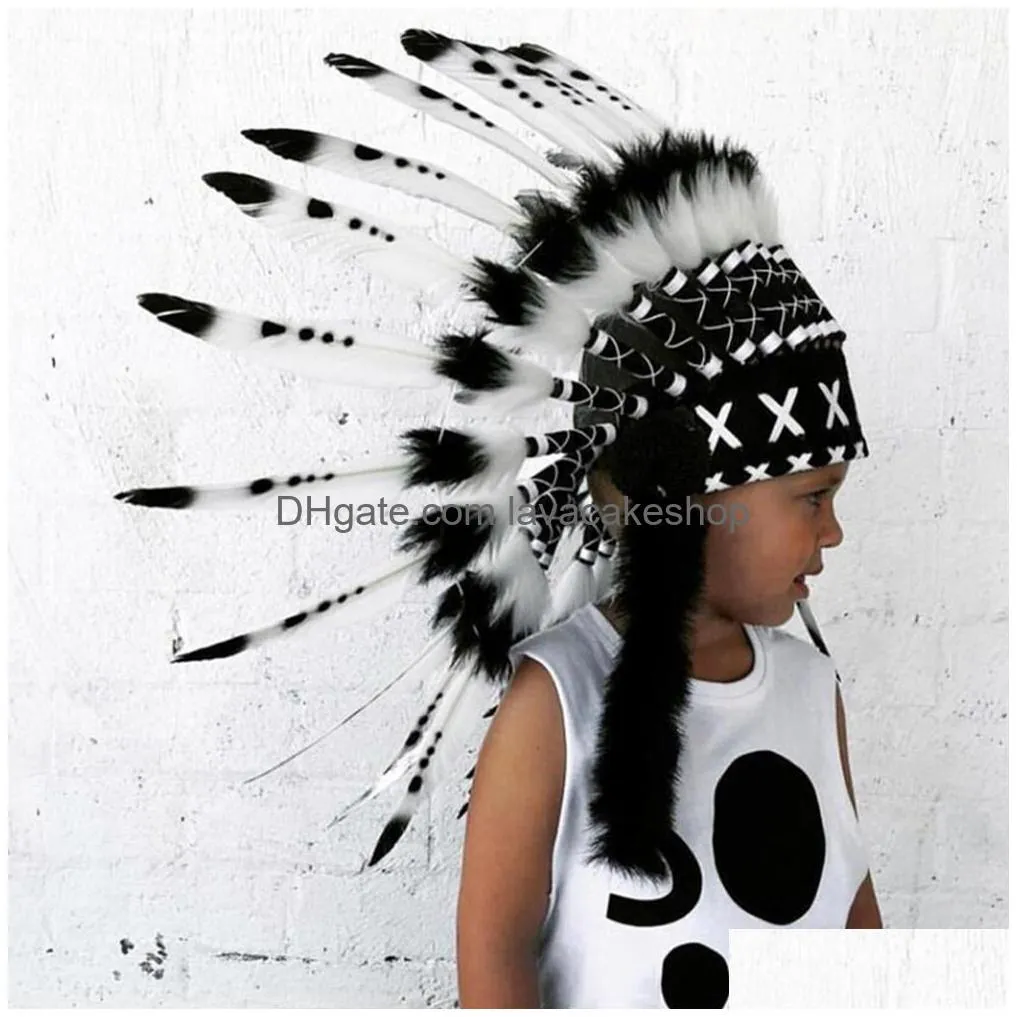 hot child baby cap indian style feather headband headdress party decoration photo prop home decorative men hat y200903