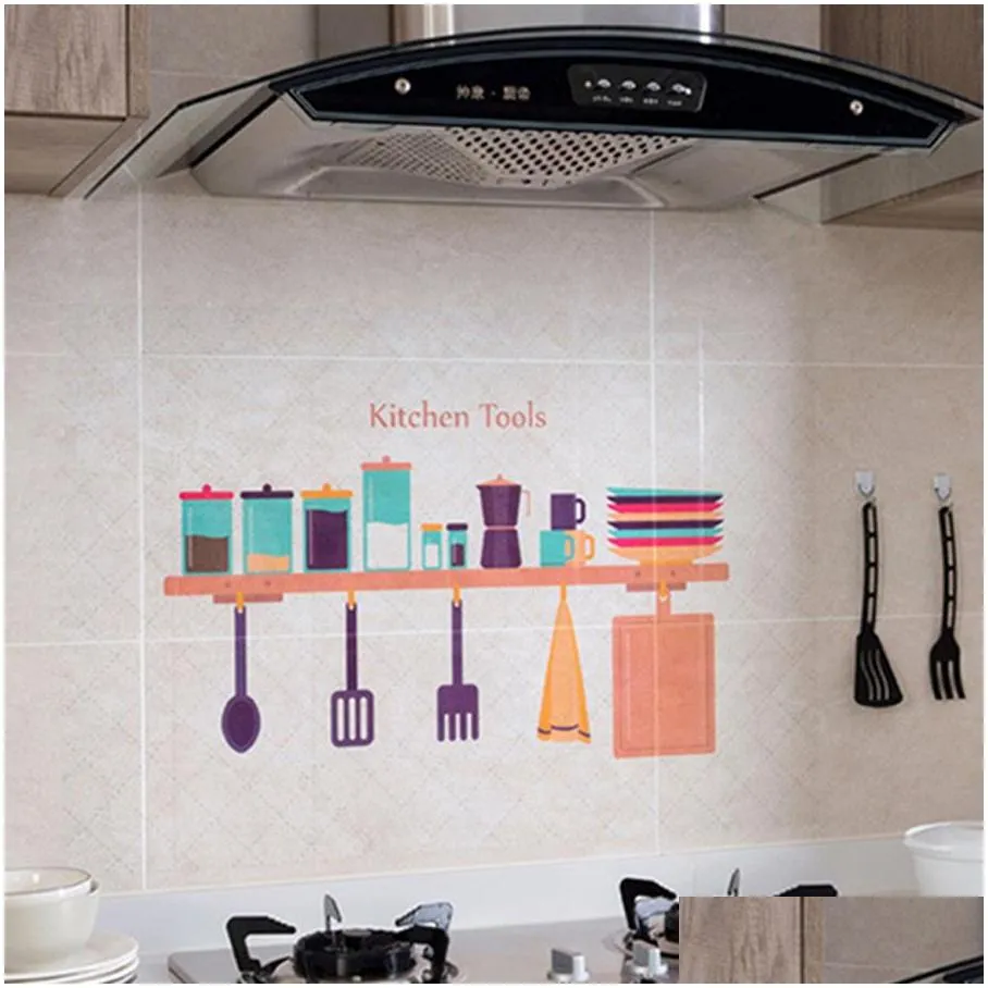 kitchen waterproof wall stickers oil proof paper selfadhesive high temperature antioil stickers home stove tile wallpaper dh0724 t03