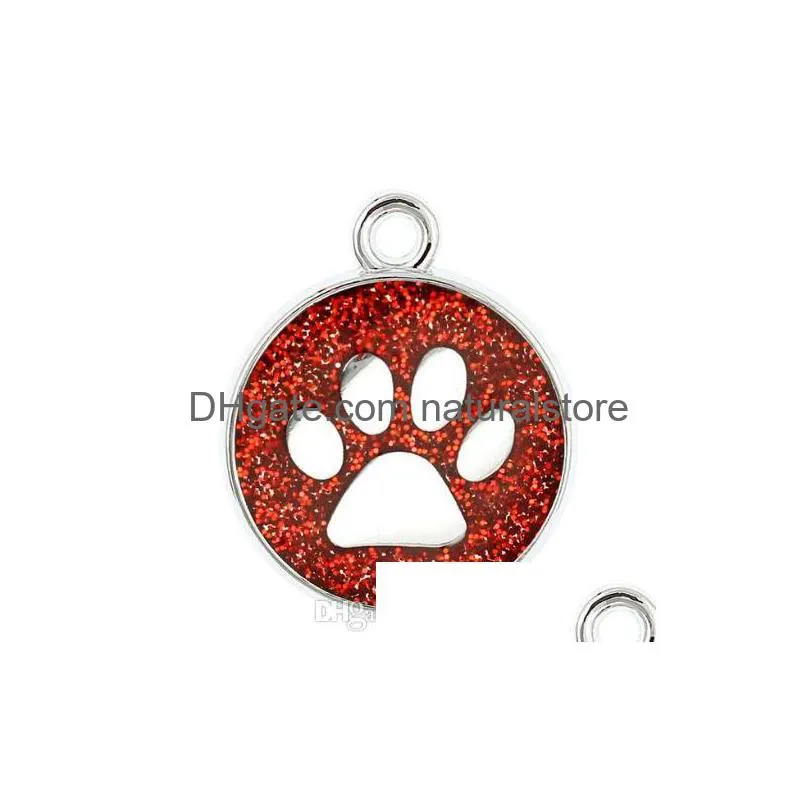 20pcs/lot colors 18mm cat dog paw prints footprint hang pendant charms fit for diy phone strips keychains bag fashion jewelrys