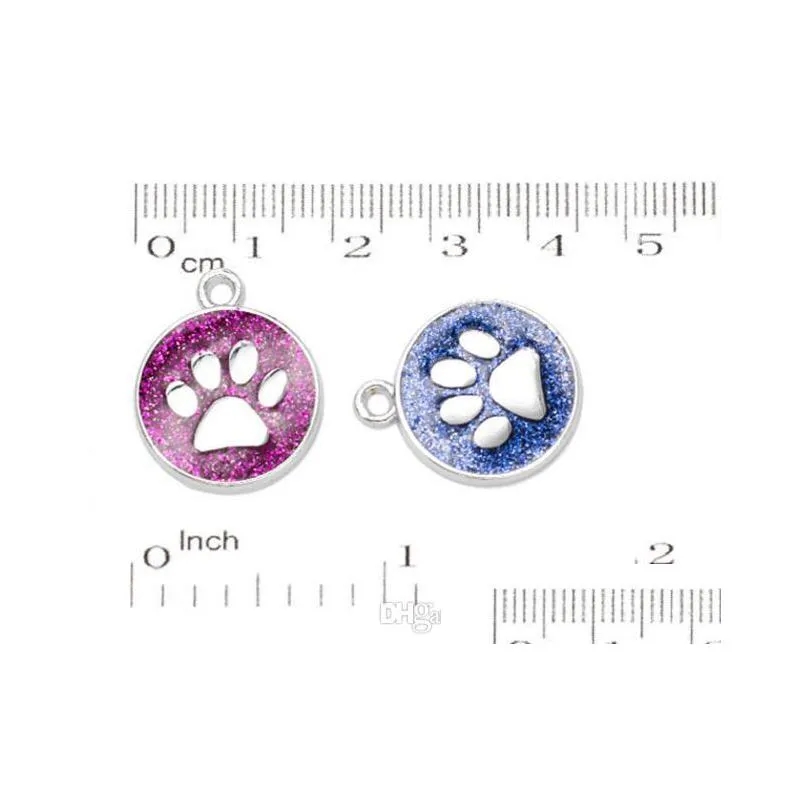 20pcs/lot colors 18mm cat dog paw prints footprint hang pendant charms fit for diy phone strips keychains bag fashion jewelrys