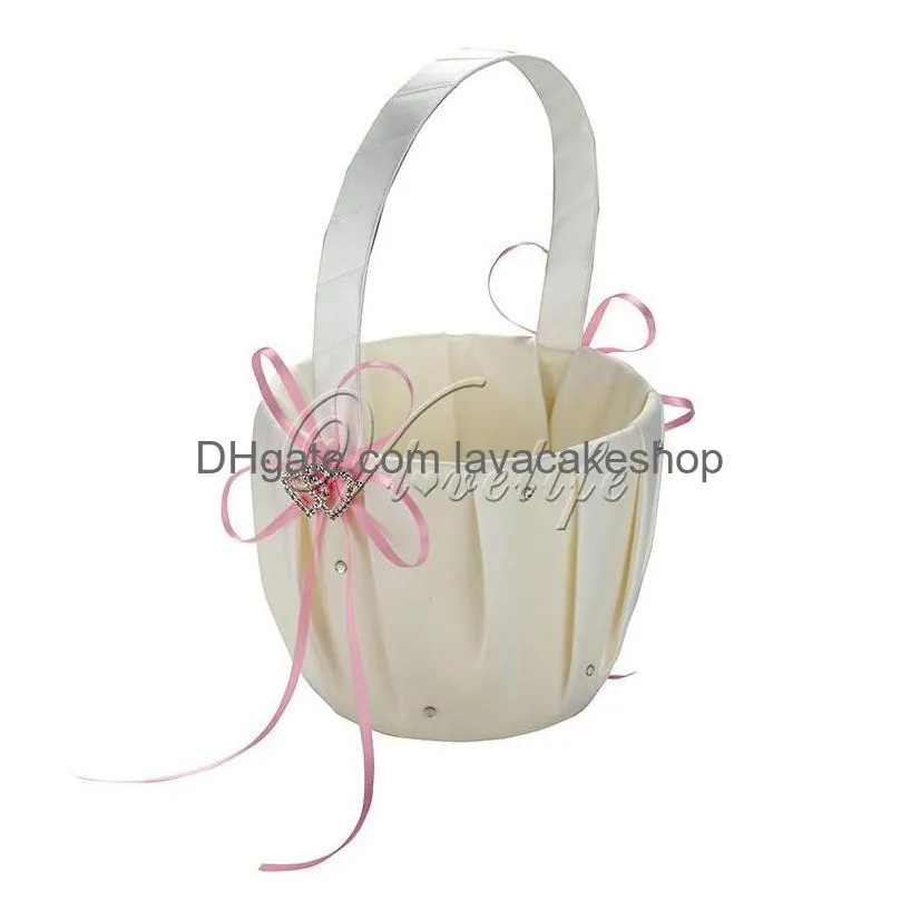 storage flower girl with double heart buckle satin ribbons hanging basket for wedding home decor y200903