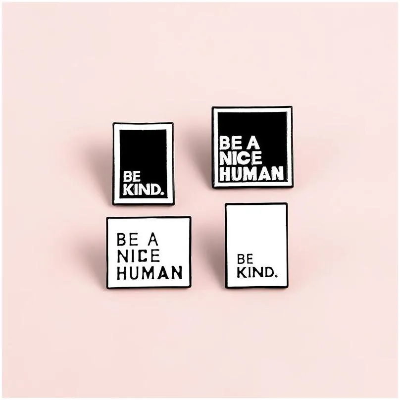 letters be a nice human be kind brooch enamel square pins lapel pin teen men women announcement jewelry christmas gift