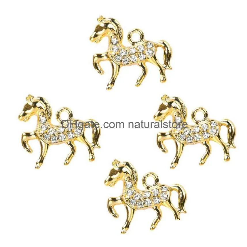 20pc/lot 21x23mm gold silver color bling horse pendant charms diy hang charm accessory fit for floating locket jewelrys