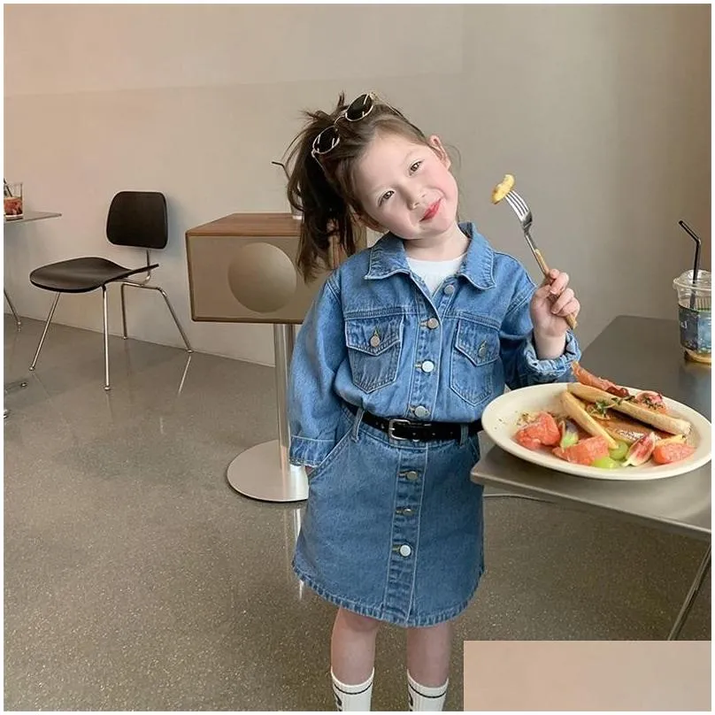 fall kids girls dress clothes blue denim jacket skirt toddler skirts outfit clothing 1584 z2