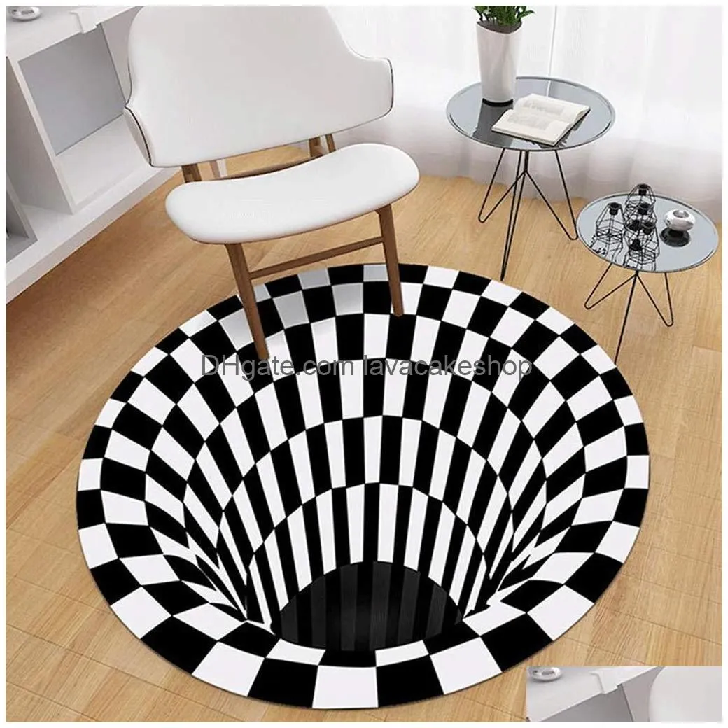 black and white stereo vision carpet living room doormat coffee table sofa blanket illusion carpet