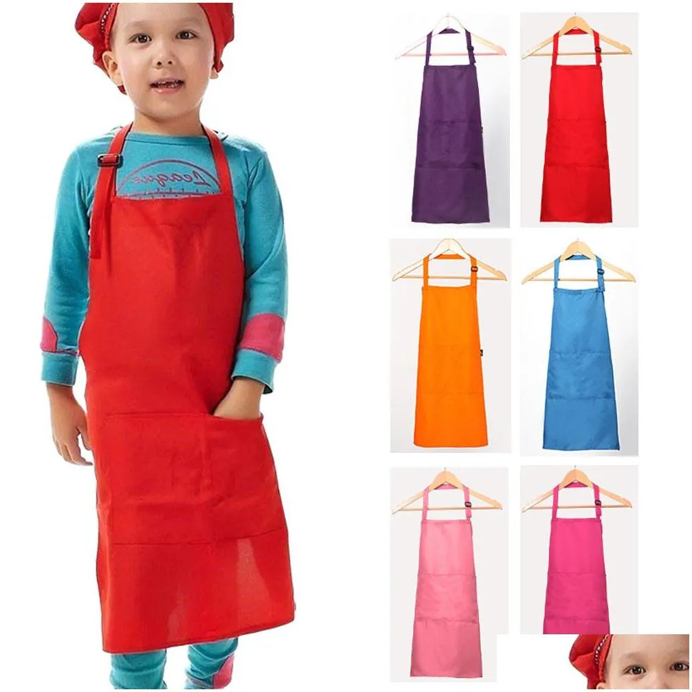 aprons child apron kids sleeve hat pocket kindergarten kitchen baking painting cooking drink enfant kitchen1
