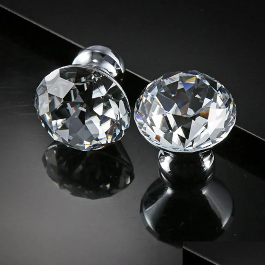 delicate crystal glass knobs cupboard pulls 30mm diamond shape design handles drawer knobs kitchen furniture cabinet handles dh0921