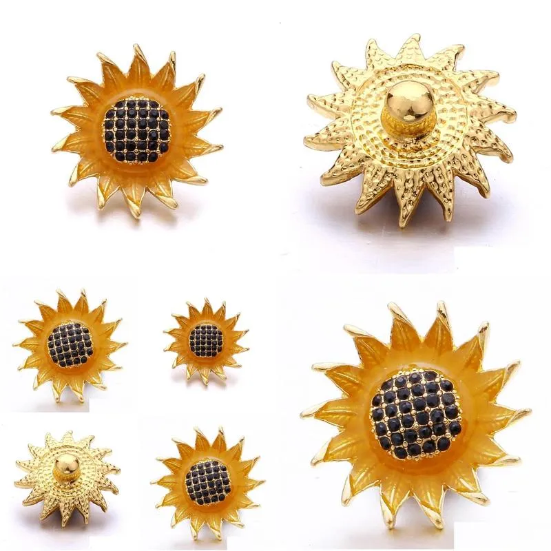 rhinestone gadget gold 18mm snap button clasp sunflower charms for snaps diy jewelry findings suppliers gift