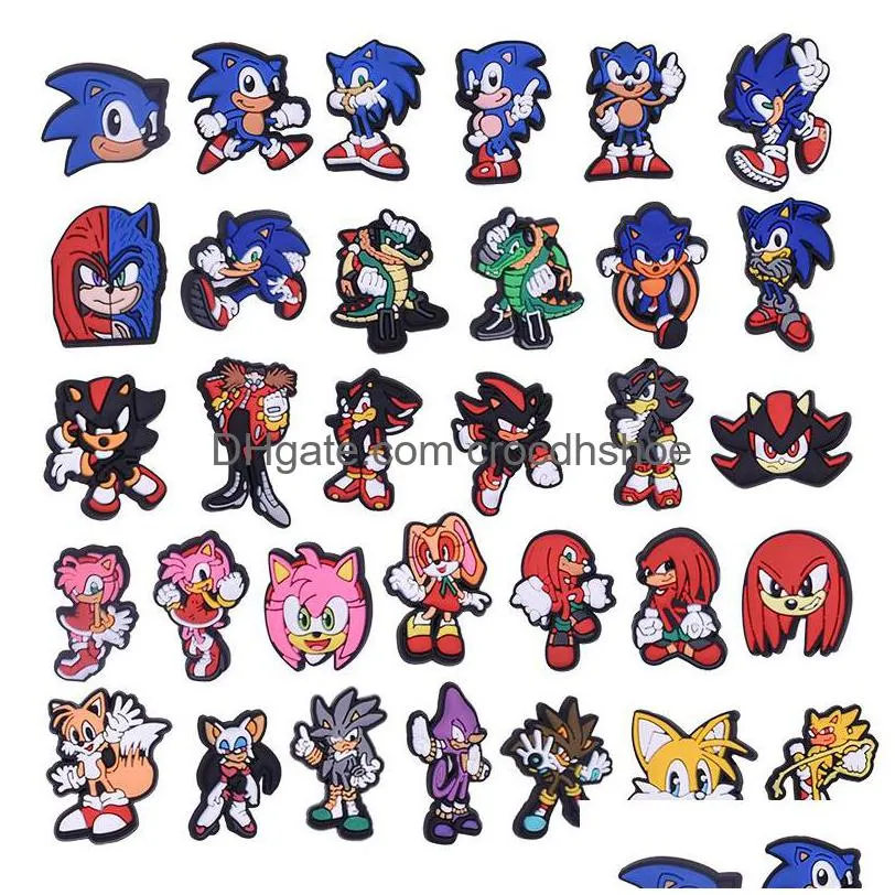 anime charms wholesale sonic cartoon croc charms shoe accessories pvc decoration buckle soft rubber clog charms fast ship movie films