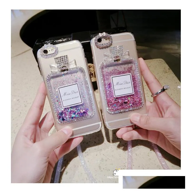 fashion phone case for iphone 11 pro xr xs max perfume bottle quicksand phone case for xr 7 8 6 plus with chain