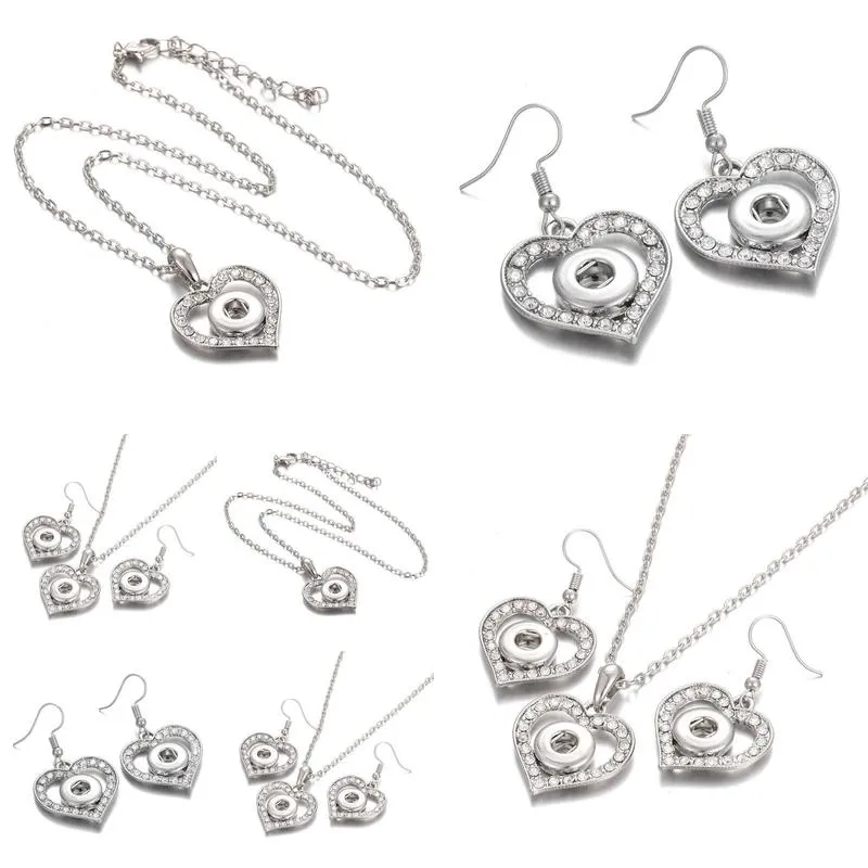 noosa crystal snap button jewelry set heart 12mmsnap button necklace snap earrings for women bohemia gift