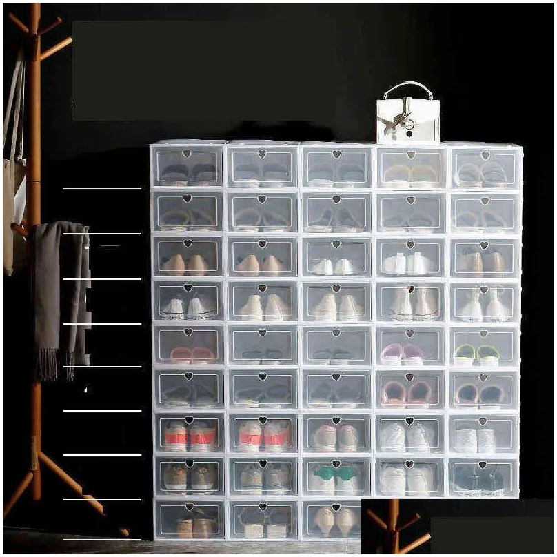 1pc fold plastic shoe storage boxes thickened dustproof transparent shoes box organize superimposed combination cabinet vtm tl1078