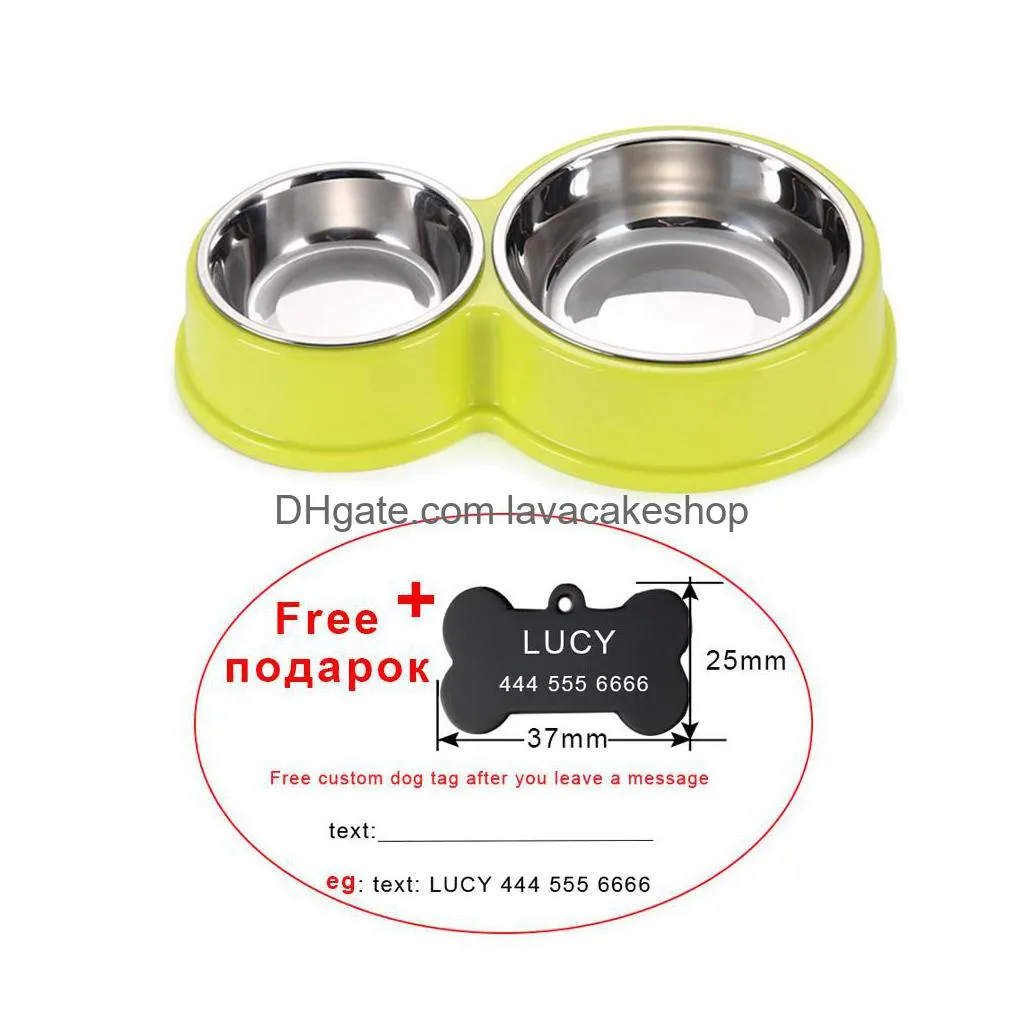 stainless steel pet dog bowls double puppy cats eating feeder container drinking bowl antislip pet feeding watering dish y200922