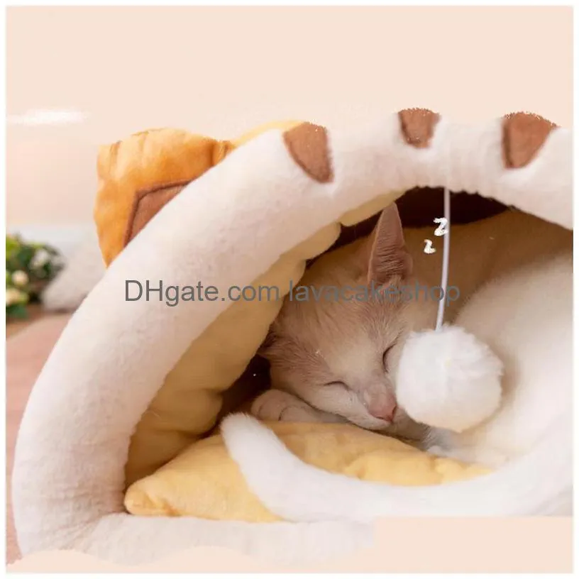 deep sleep cat bed house funny snail s mat beds warm basket for small dogs cushion pet tent kennel supplies 220323