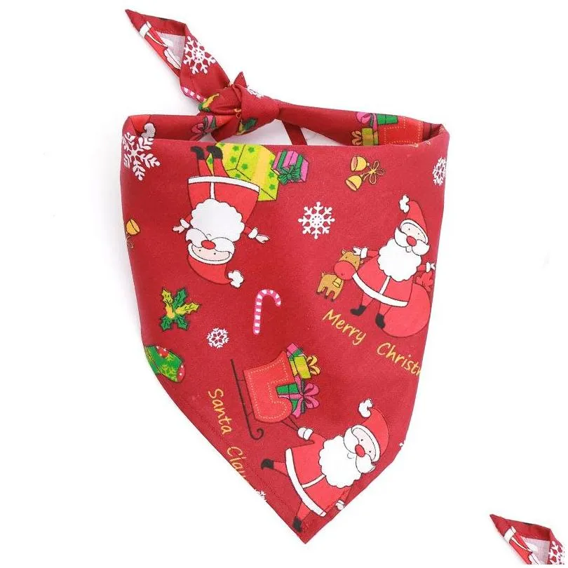 christmas pet dog bandana dog bib scarf washable soft cotton santa claus printing puppy kerchief bow tie pet grooming accessories dbc
