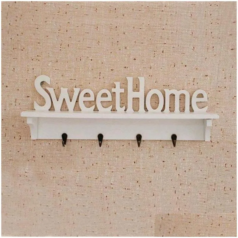 1pc sweet home words 4 hooks shelves hat key holders storage shelf hanging hooks wall mounted rack home storage holder y200429