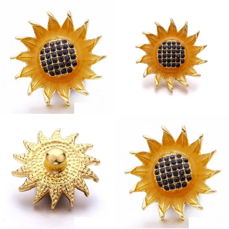 rhinestone gadget gold 18mm snap button clasp sunflower charms for snaps diy jewelry findings suppliers gift