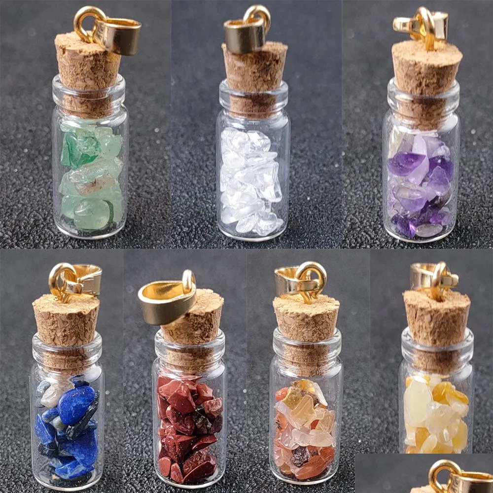 fashion gravel hearling crystal energy stone drift bottle charms pendant accessories diy jewelry making