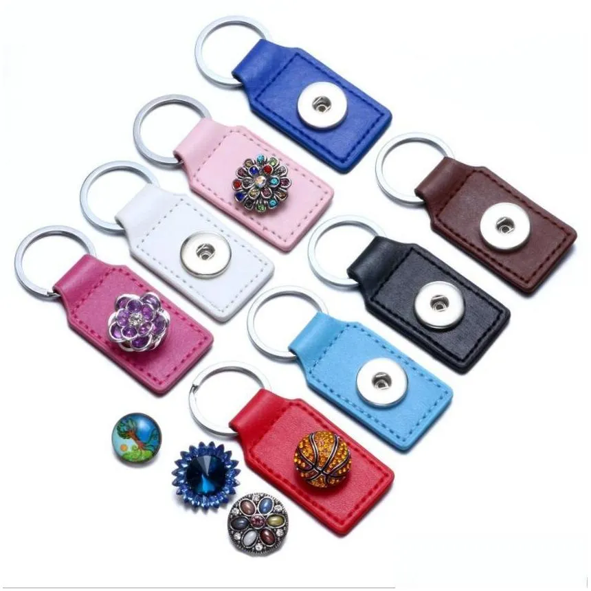 2 styles pu leather snap button key rings chain snaps keychains fit diy 18mm snap jewelry