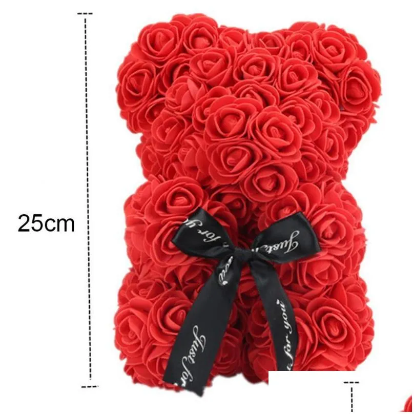 decorative flowers wreaths drop teddy bear rose flower 25cm artificial soap foam of roses year gifts for women valentines gift