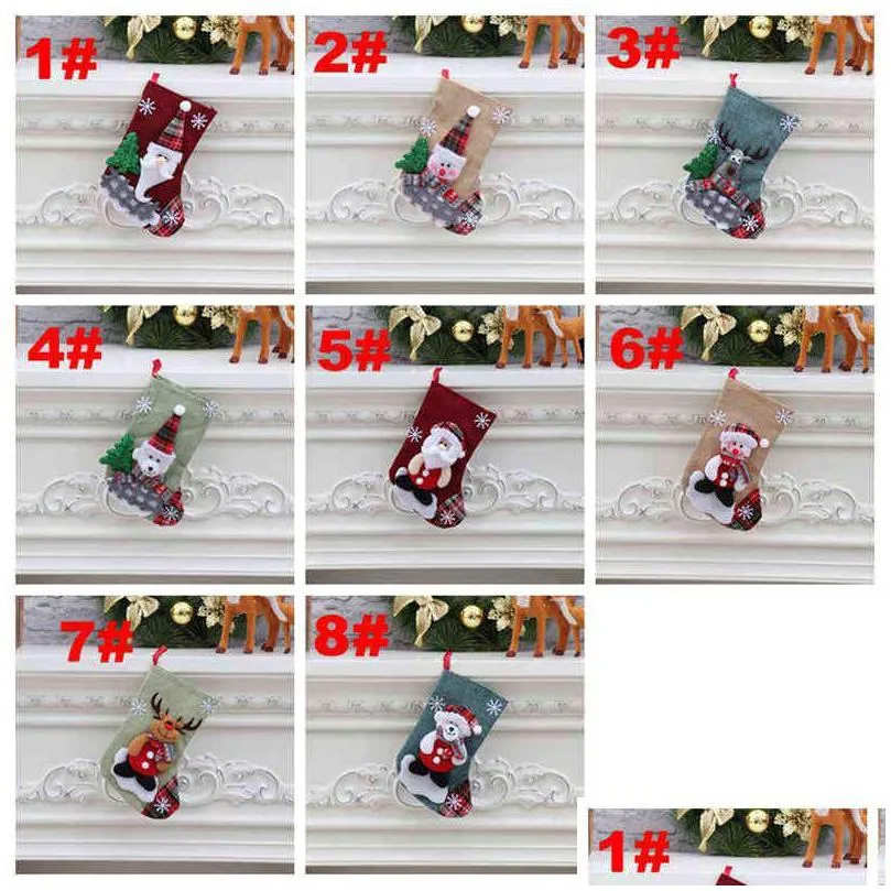 mini christmas candy gifts stockings cloth santa elk printing socks xmas lovely gift bag children fireplace tree decoration vtmtl0320