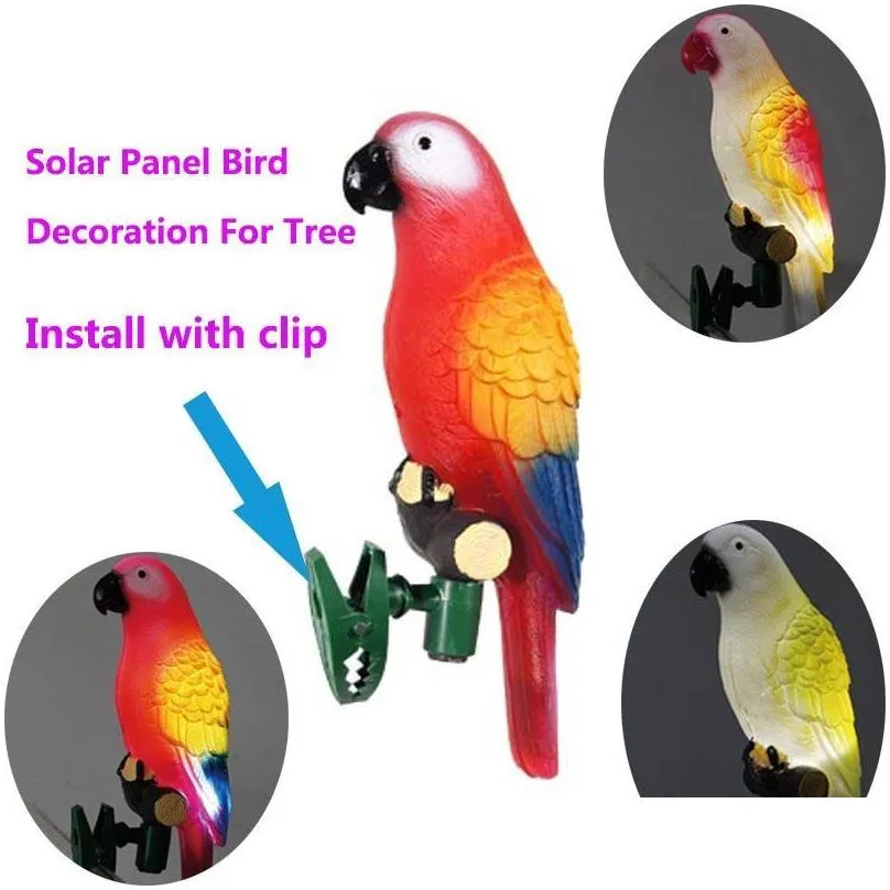 solar power led light bird parrot lamp with clip night lights for outdoor garden path ornament drop decorations