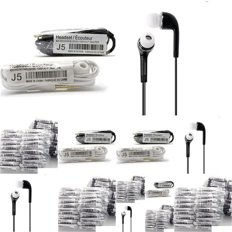 wholesale headphones 3.5mm j5 inear earphones with mic remote control stereo headset for samsung galaxy s7 s6 s20 sports music