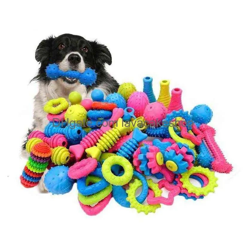 10pcs randomly puppy pet toys for small dogs rubber resistance to bite dog toy teeth cleaning chew training supplies 211111