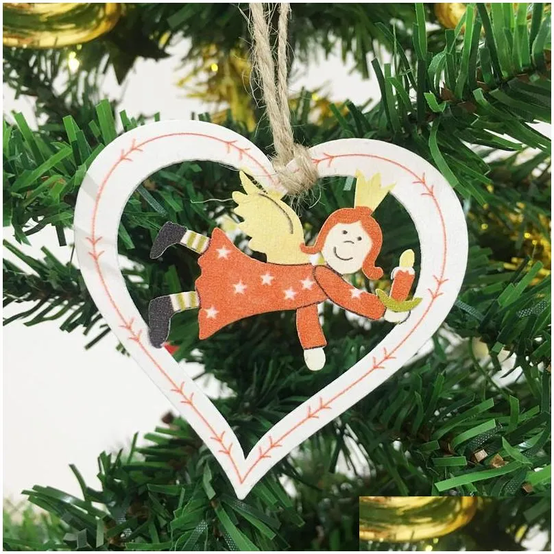 10pcs santa bell angel christmas tree ornaments wooden hanging pendants gifts xmas decorations for home adornos de navidad 20191