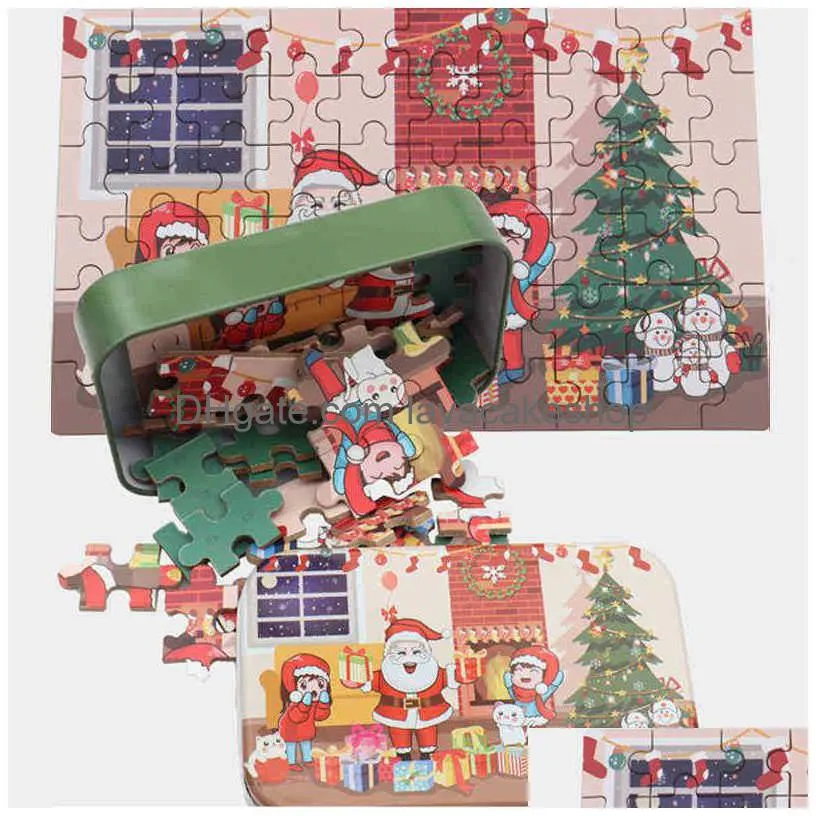 party favor christmas favor diy small gift 60 pieces children handmade santa claus puzzle puzzled wooden kindergarten xmas iron box gifts