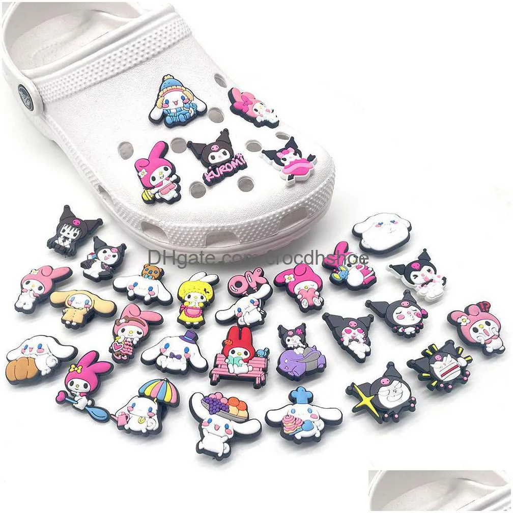 anime charms wholesale kuromi charms melody cartoon croc charms shoe accessories pvc decoration buckle soft rubber clog fast ship