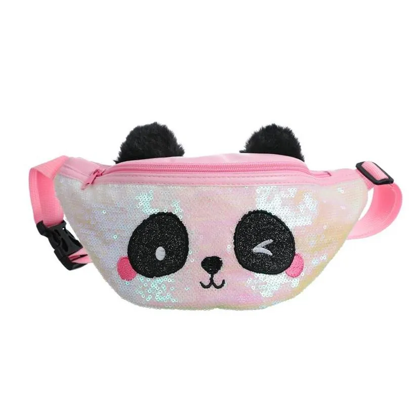 cartoon sequins panda backpacks inclined shoulder bag waist purse kids shiny lovely girls children birthday gifts 16 5sm n2