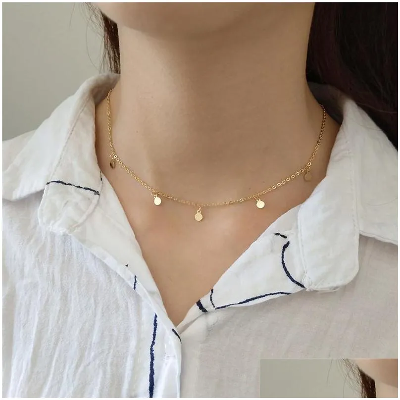 authentic 925 sterling silver collar choker necklaces women simple tiny round circle pendants necklace collares fine jewelry chokers