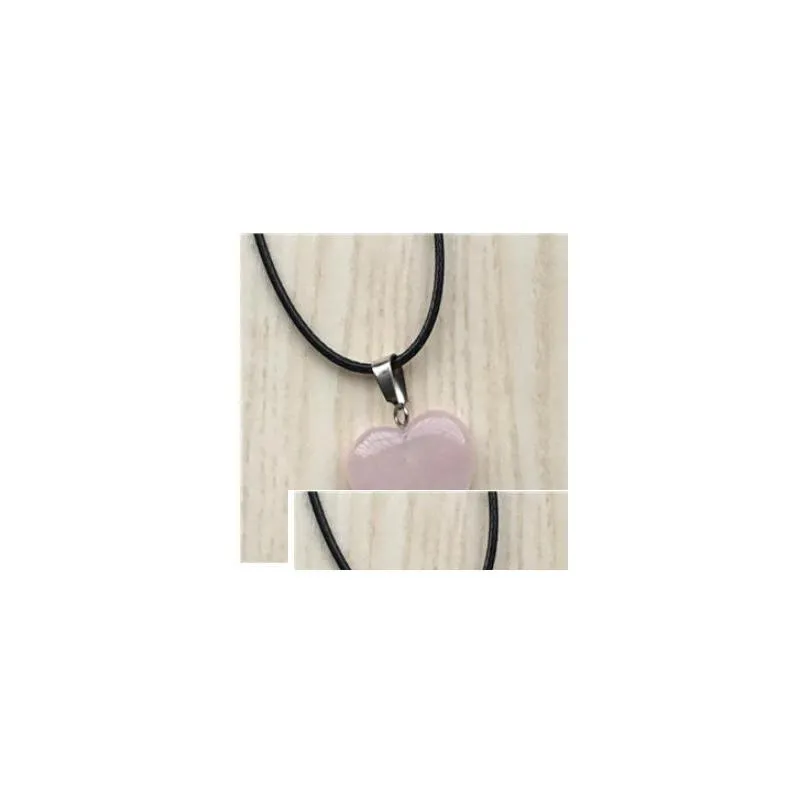 heart reiki natural stones turquoise pink quartz charms pendant necklace for women men gift rope chain accessories mki