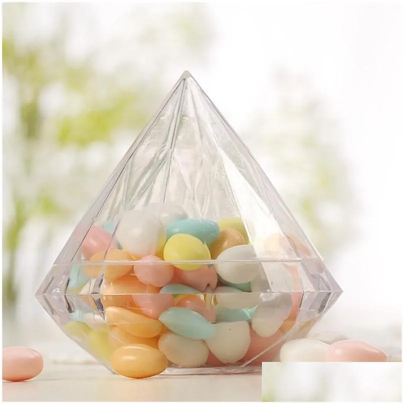 gift wrap 48pcs/lot transparent plastic diamond shape candy box clear wedding favor boxes holders gifts givea boda1