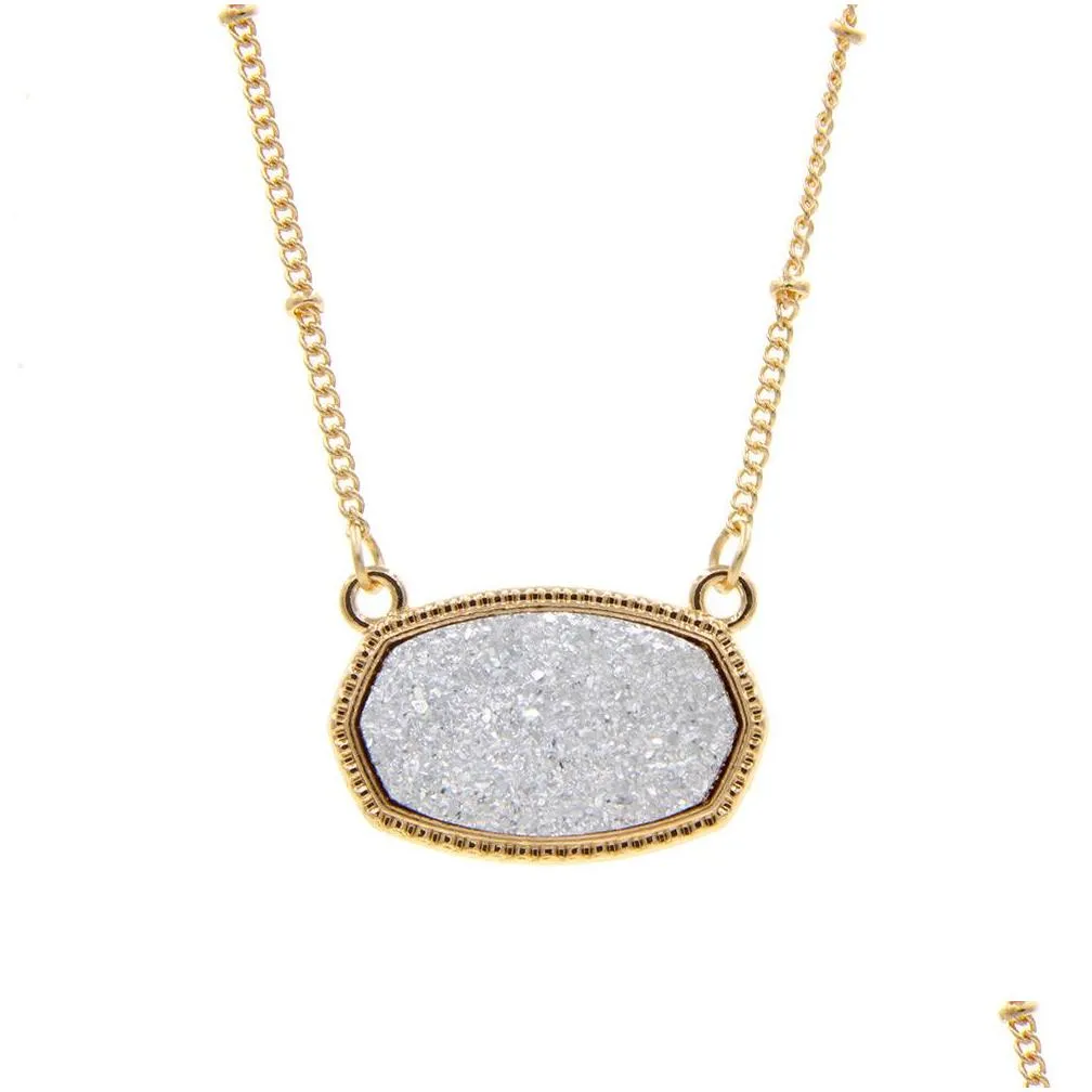  resin druzy drusy necklace oval hexagon gold plated collar jewelry for women party christmas gift