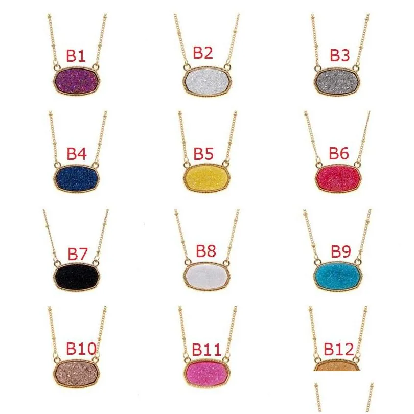 resin hexagon druzy drusy earrings necklace designer oval fashion dangle earrings for women jewelry party wedding festival set gift