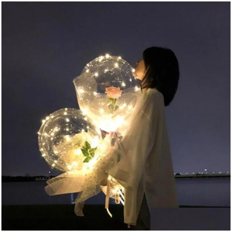 transparent bobo ball led luminous balloon rose bouquet rose valentines day gift balloon for birthday party wedding decor y201015