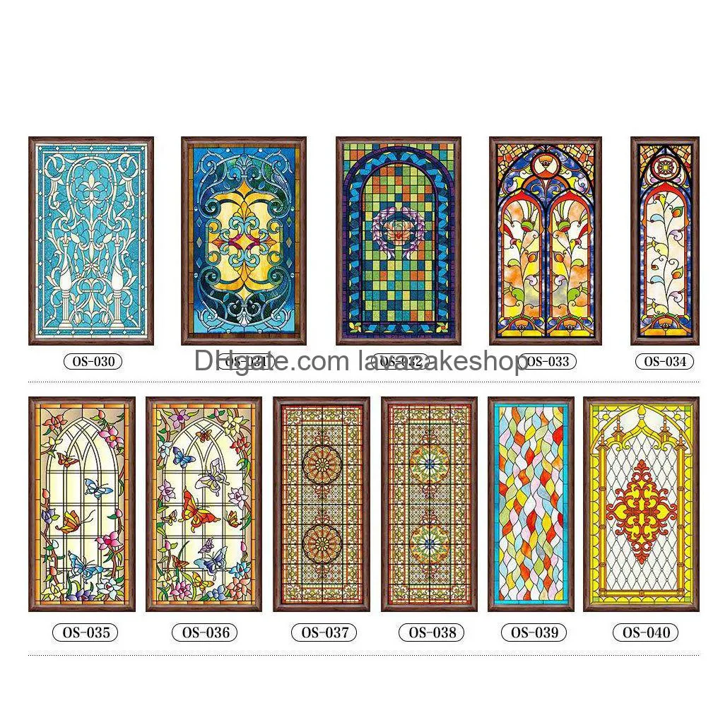 custom size european style window fim electrostatic stained glass window film frosted church home doors foil stickers 40x80cm y200416