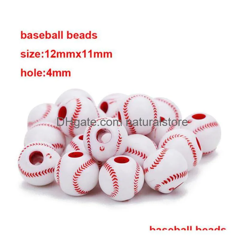 50pc/lot football baseball basketball tennis acrylic beads sport ball spacer bead fit for bracelet necklace diy jewelry making