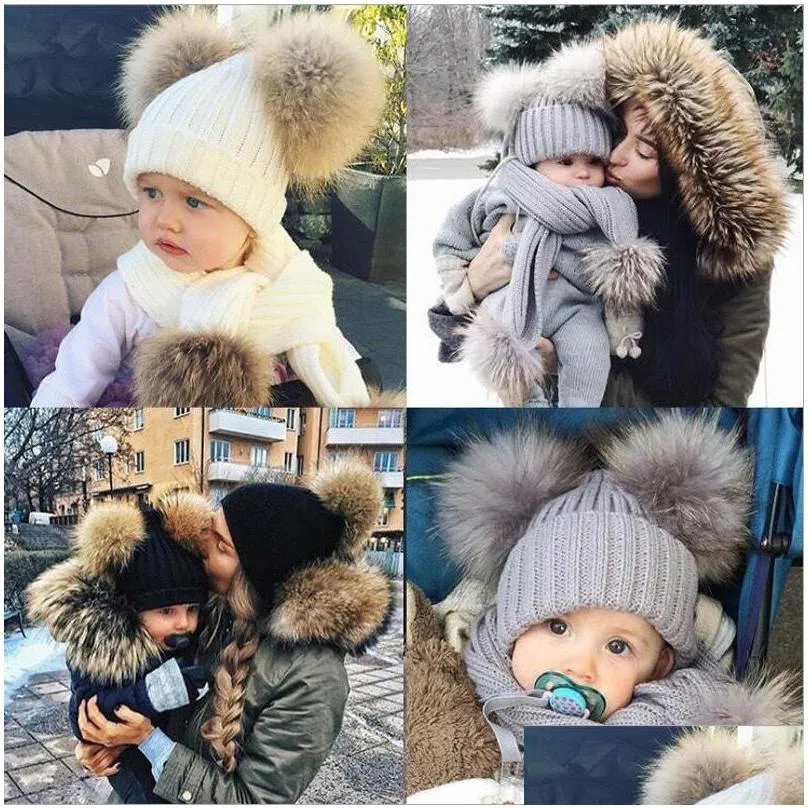 2021 baby stuff accessories toddler kids girl boy baby infant winter warm crochet knit hat fur balls beanie cap 1065 x2