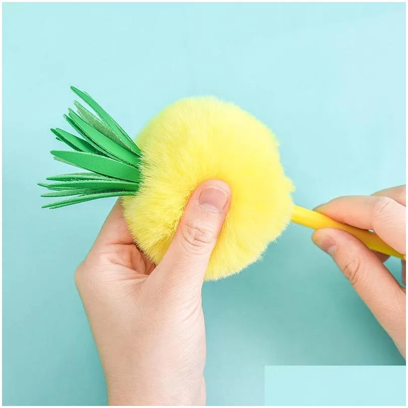 pineapple shaped fuzzy ball pen cute fluffy gel as plush school 16pcs/lot1