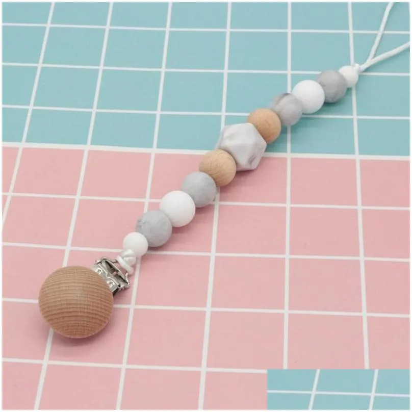 diy baby clip chain holder wood beaded pacifier soother holder clip nipple teether dummy strap chain good quality a8712 342 y2