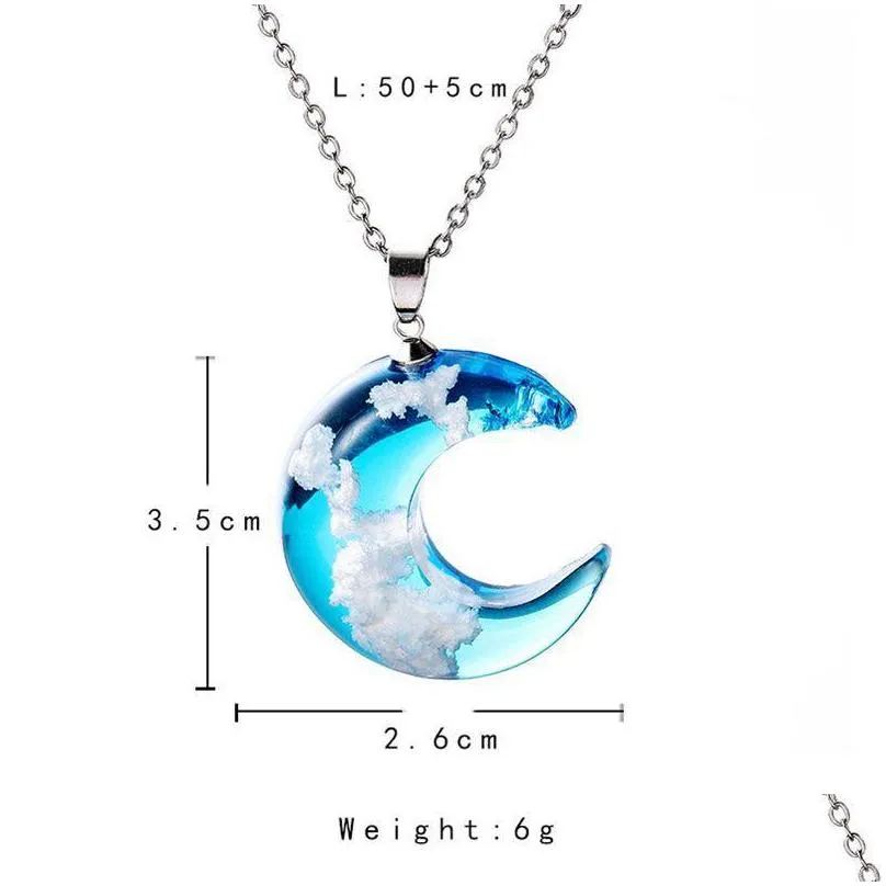 chic transparent women blue sky white cloud resin rould ball moon pendant necklaces chain fashion jewelry gifts for girl