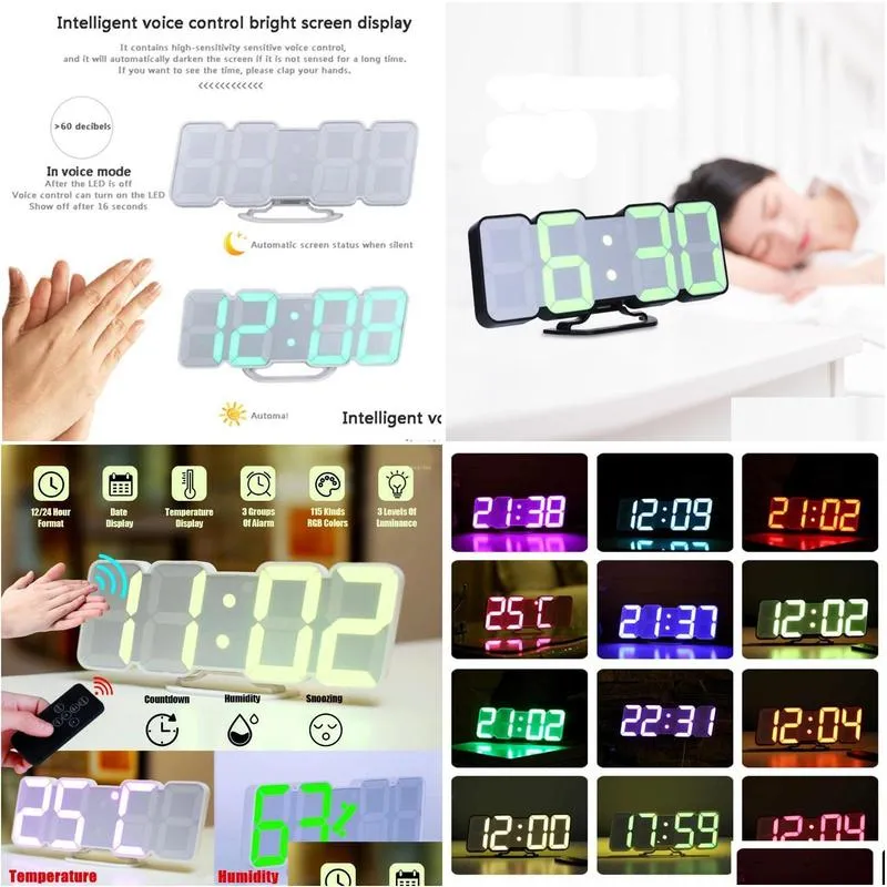 wall clocks 3d remote control digital clock 115 rgb colors led table sound desk alarm show time temperature date1