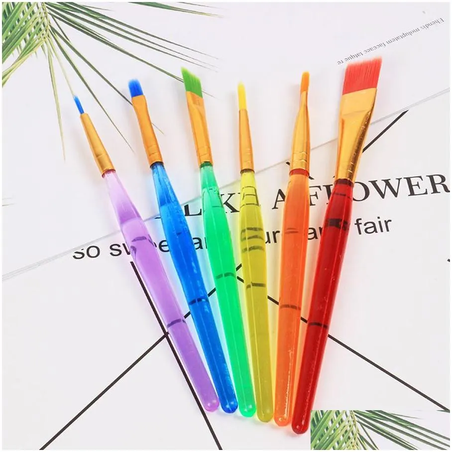 wholesale 6 sticks transparent diy children watercolor brush colorful rod painting brush durable kids soft brush drawing pen dh1200