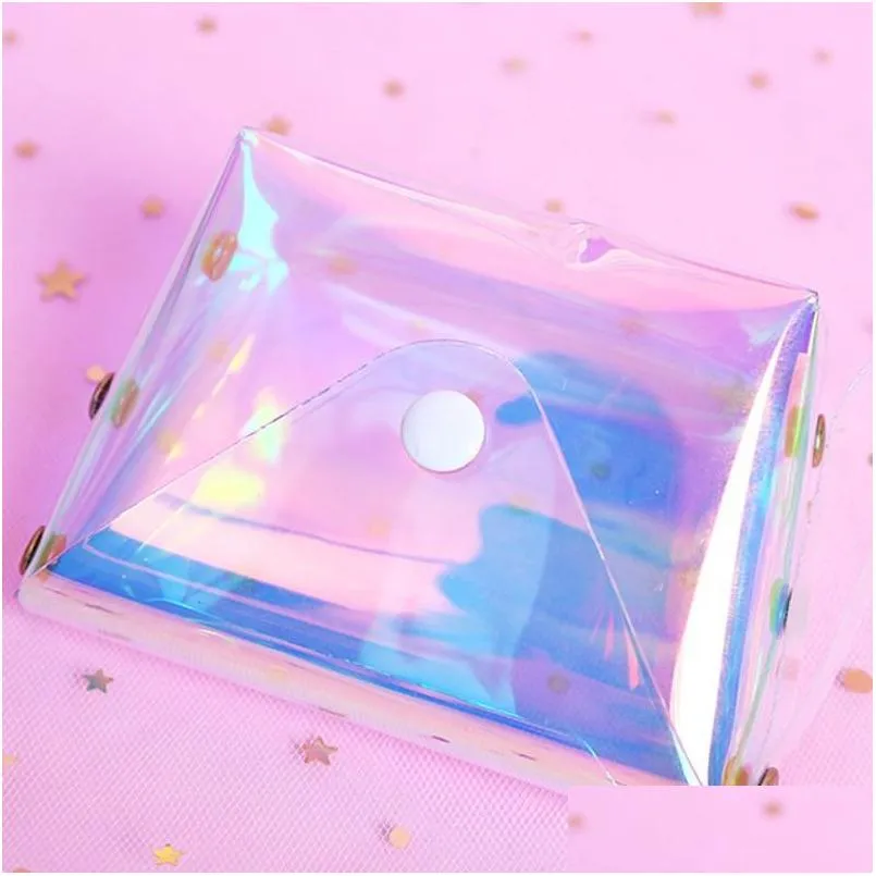 transparent laser coin purse women lady mini wallet rope children key card tote bags square snap button waterproof 2 4qh g2