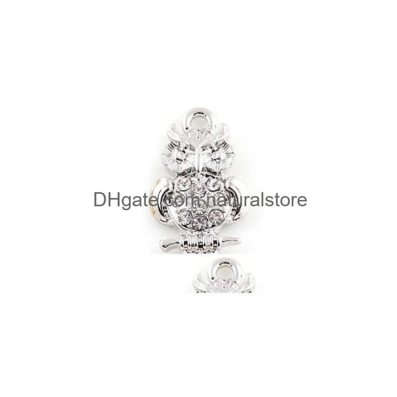 20pcs/lot 14x25mm golden silver color rhinestones owl hang pendant charms fit for diy floating dangle locket jewelrys