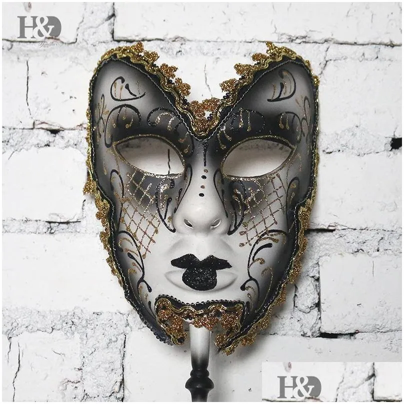 h d 6 kinds venetian mask on stick mardi gras mask for women/men masquerade party prom ball halloween party cosplay favors y200103